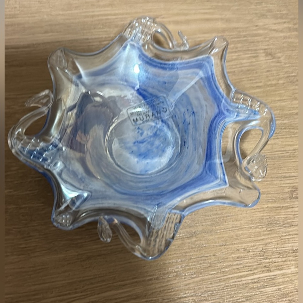 Vintage Murano Blown Glass Decorative Bowl Wave Form Art Bowl Blue 5" wide